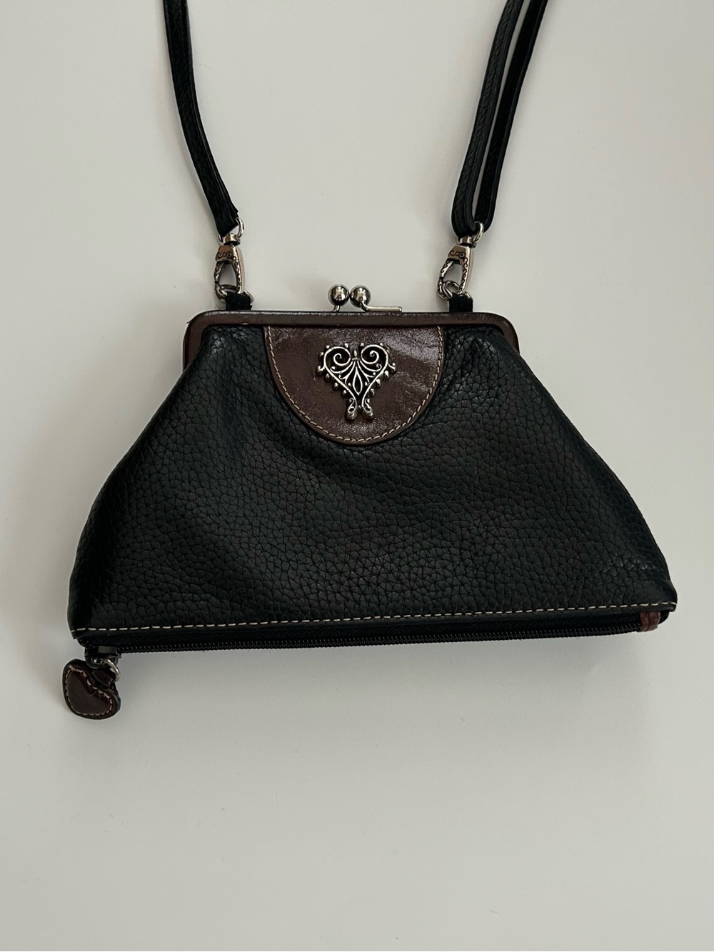 Vintage Brighton Crossbody Leather Bag Clutch Kiss Lock Purse Wallet Black Brown